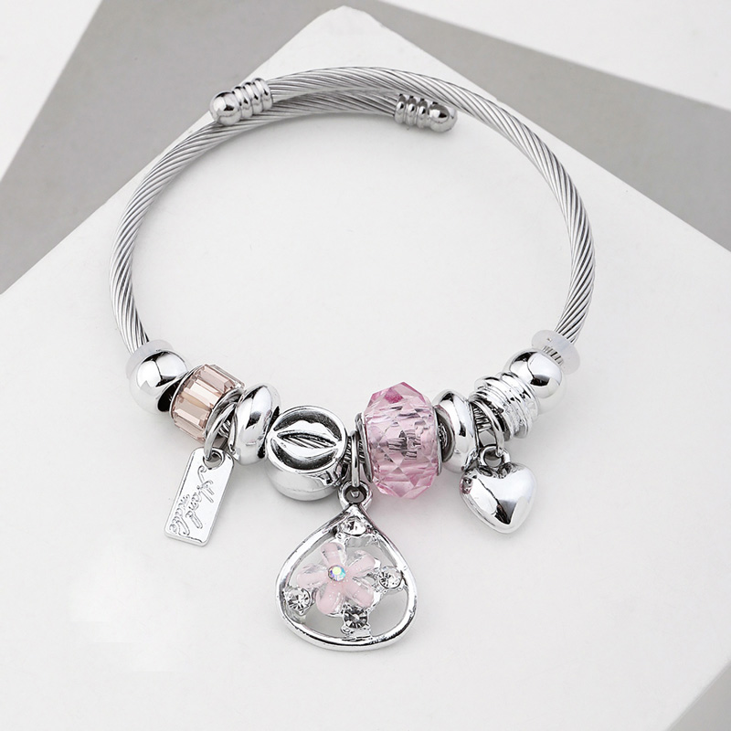 Vòng tay charm Heart flower giọt nước đính đá - Mix